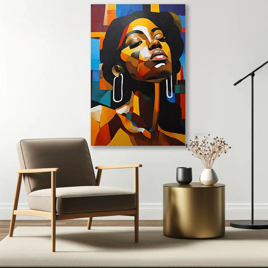 Le Tableau Africaine Contemporaine se distingue par ses couleurs contrastées et son style contemporain, ajoutant une touche d'élégance à tout intérieur. Il s’intègre parfaitement dans les décors modernes et classiques, mettant en valeur l’espace environnant.