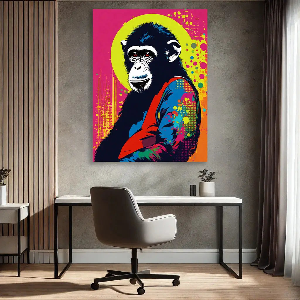 Ce Tableau Singe Pop Art, avec ses couleurs audacieuses et son design vibrant, ajoute une touche d’originalité et d'énergie pop art à une pièce moderne ou urbaine.