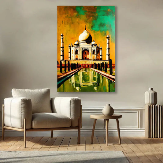 Découvrez le Tableau Taj Mahal, une illustration artistique qui enrichit votre décoration intérieure avec son charme ethnique. Ses détails délicats et ses couleurs harmonieuses s'intègrent parfaitement dans un salon ou un bureau, apportant une touche de raffinement.