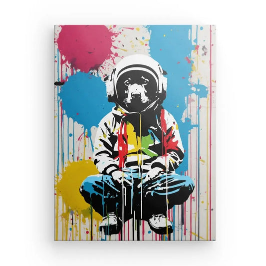 Ce Tableau Chien Astronaute se distingue par ses couleurs éclatantes et son style Street Art unique. Il incarne un esprit ludique et audacieux, parfait pour ajouter du caractère à votre espace.